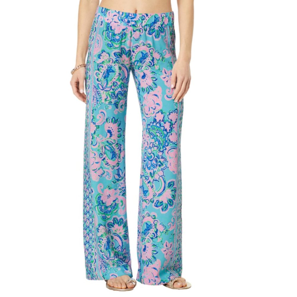 NWT Lilly Pulitzer Bal Harbour Palazzo Blue Horizon Jungle Sunrise, US size XS